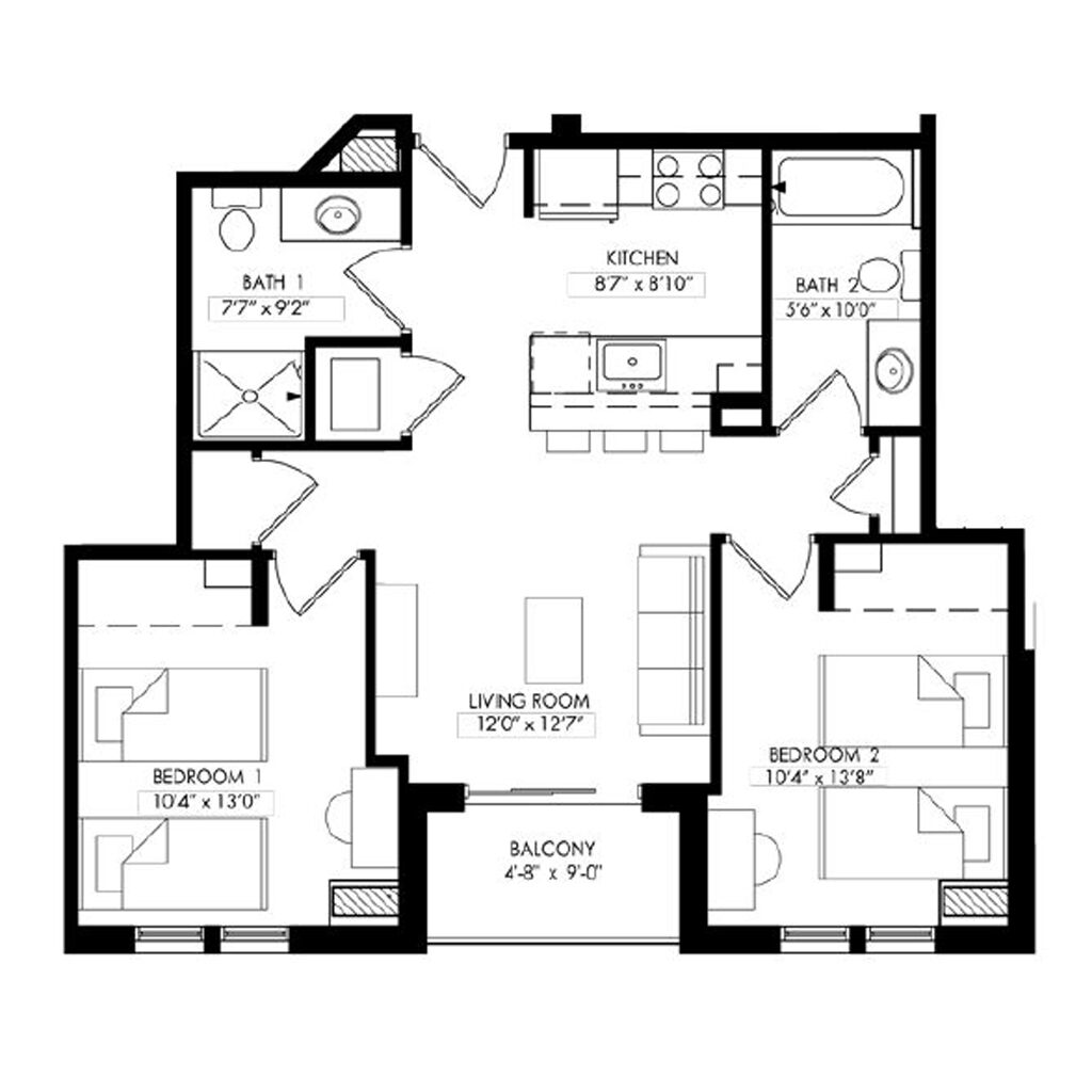 2 Bedrooms with 2 Baths and a Balcony