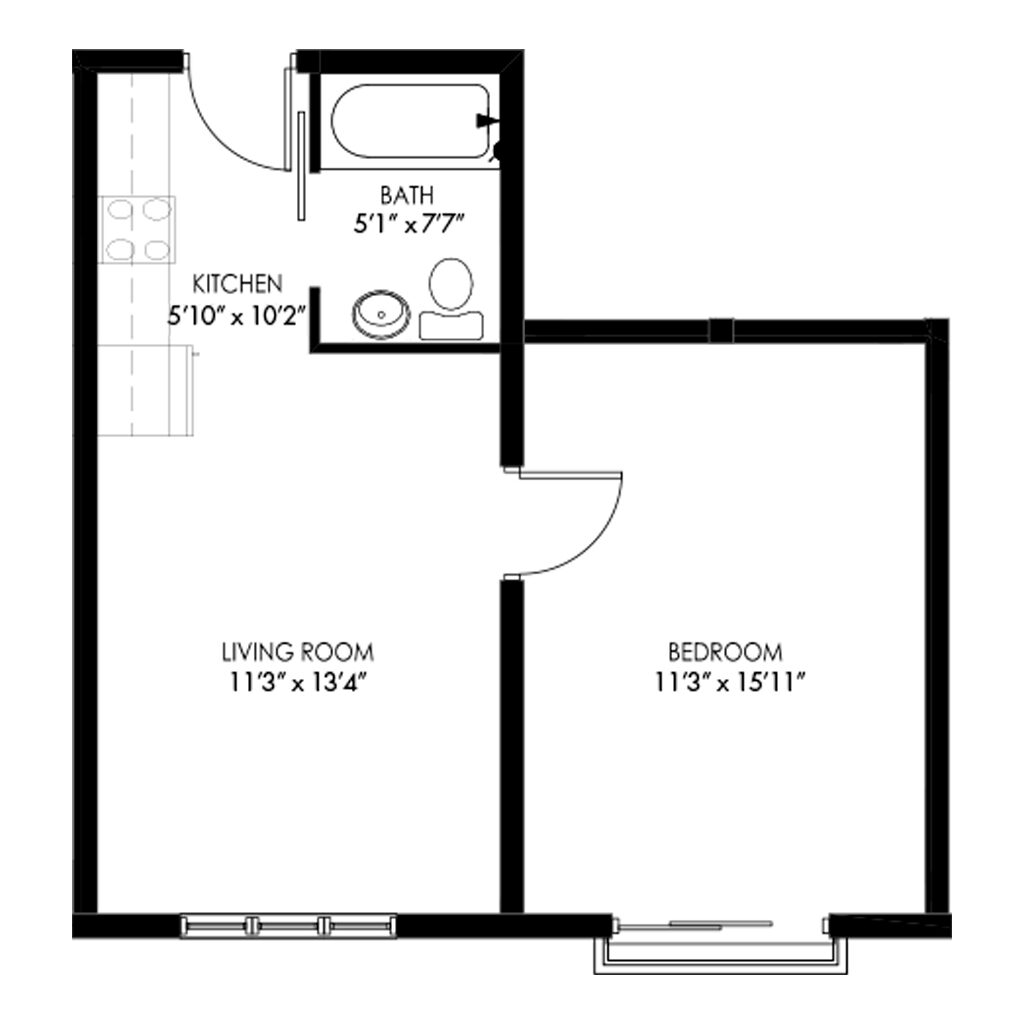 1 Bedroom Apartment at Waterfront Floor Plan