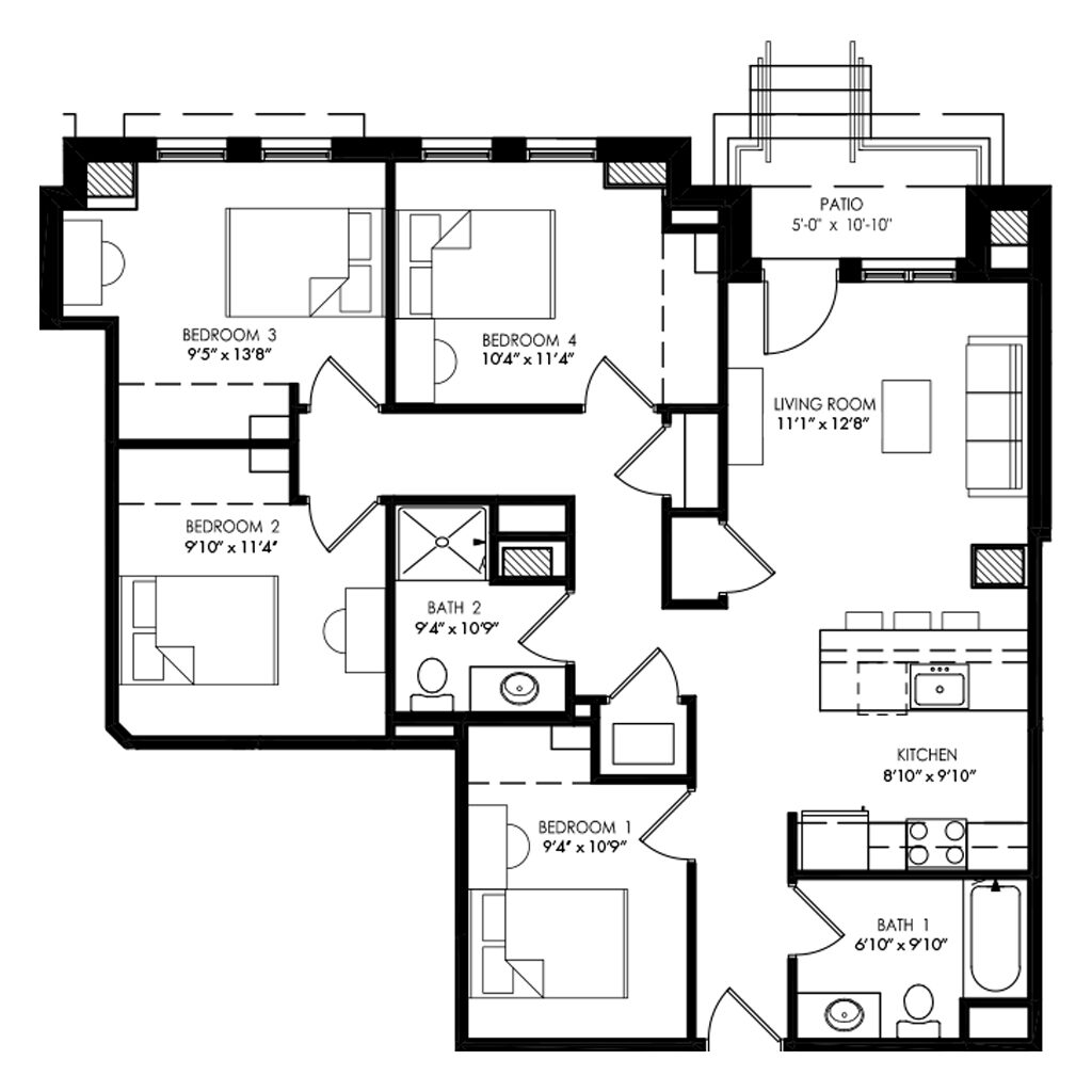 4 Bedroom apartment in Madison for rent floor plan